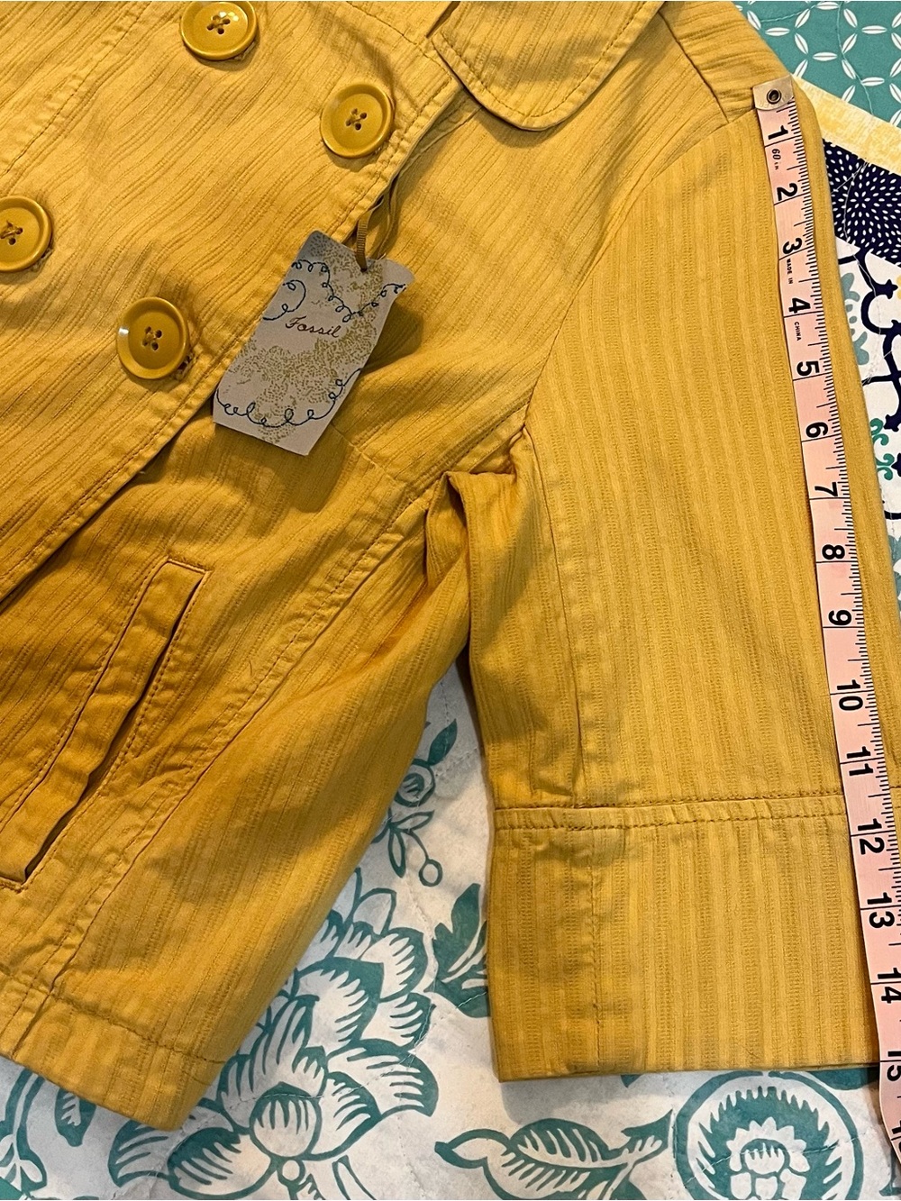 Vintage Fossil Mustard Yellow Double Breasted Jacket NWT (Size: Medium) - Picture 9 of 12